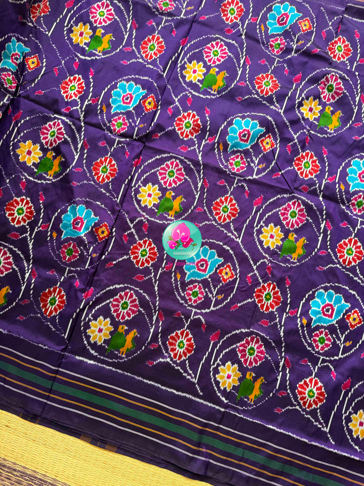 Regal Violet & Emerald Harmony: Pure Ikkat Silk & Madhubala Hand Embroidery