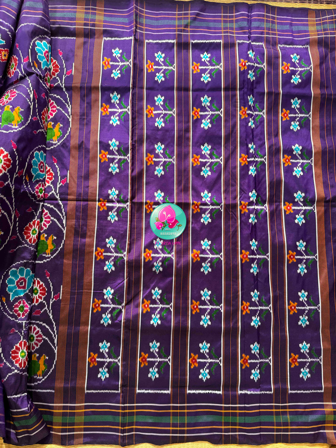 Regal Violet & Emerald Harmony: Pure Ikkat Silk & Madhubala Hand Embroidery