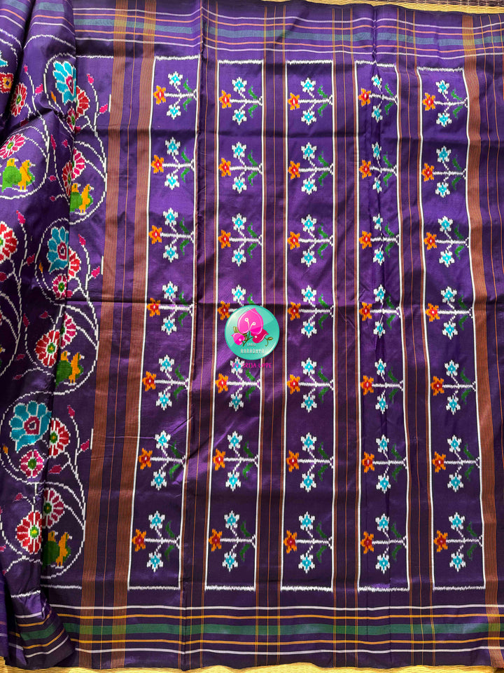 Regal Violet & Emerald Harmony: Pure Ikkat Silk & Madhubala Hand Embroidery