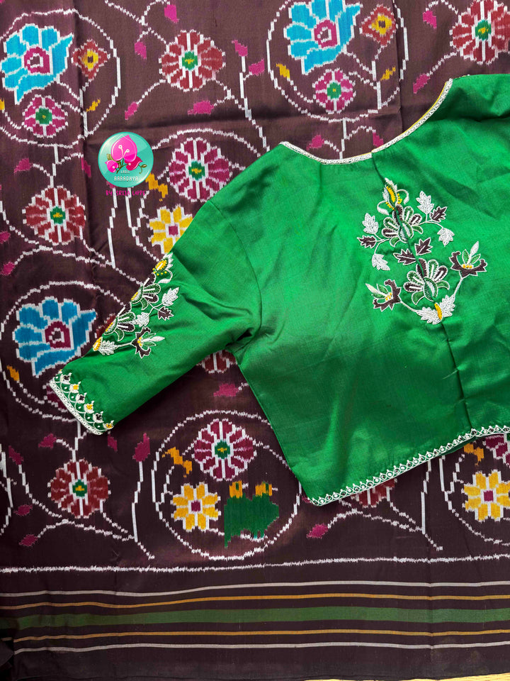 Vintage Earth & Jewel Harmony: Cocoa Brown Double-Ikat & Emerald Madhubala Art