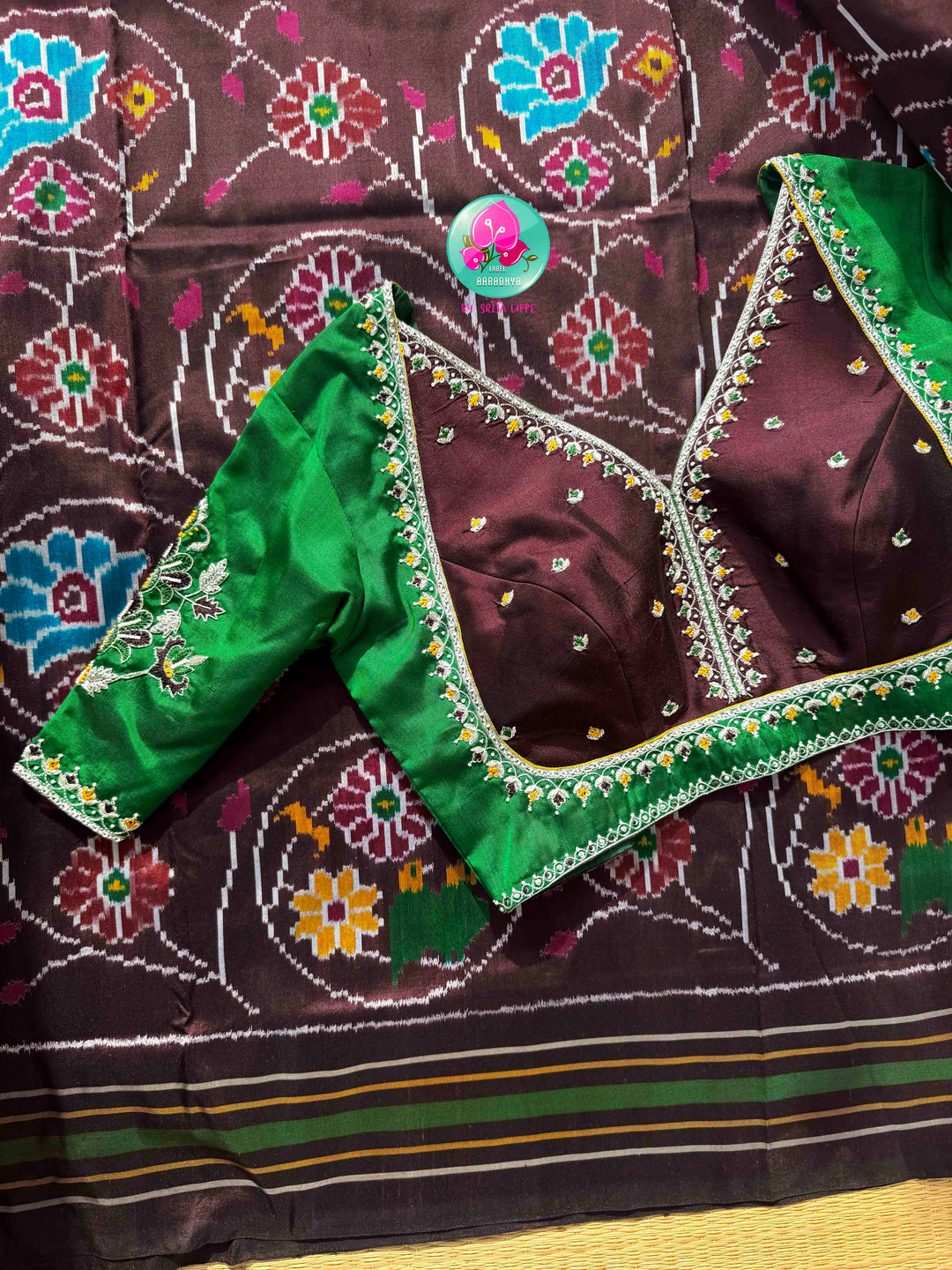 Vintage Earth & Jewel Harmony: Cocoa Brown Double-Ikat & Emerald Madhubala Art