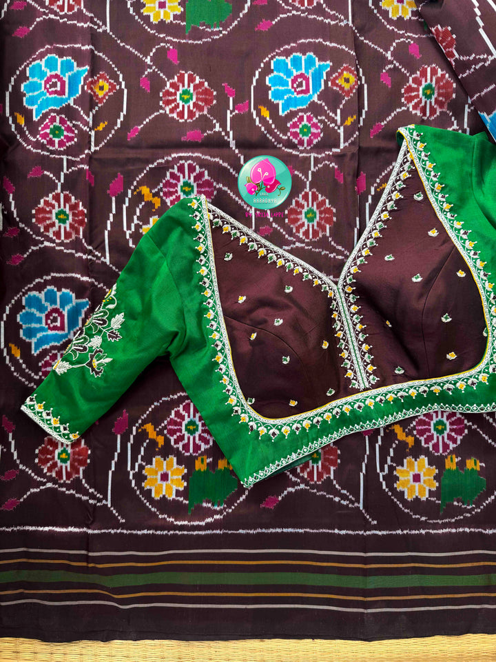 Vintage Earth & Jewel Harmony: Cocoa Brown Double-Ikat & Emerald Madhubala Art