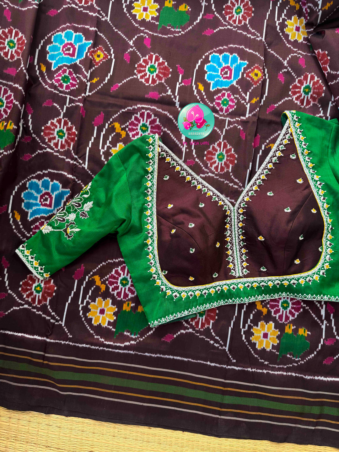 Vintage Earth & Jewel Harmony: Cocoa Brown Double-Ikat & Emerald Madhubala Art