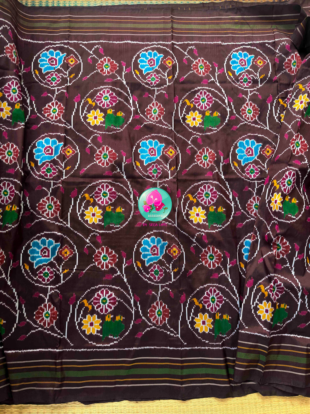 Vintage Earth & Jewel Harmony: Cocoa Brown Double-Ikat & Emerald Madhubala Art