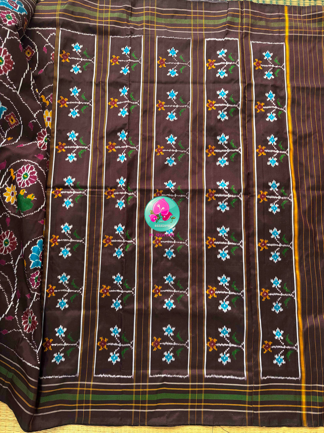 Vintage Earth & Jewel Harmony: Cocoa Brown Double-Ikat & Emerald Madhubala Art