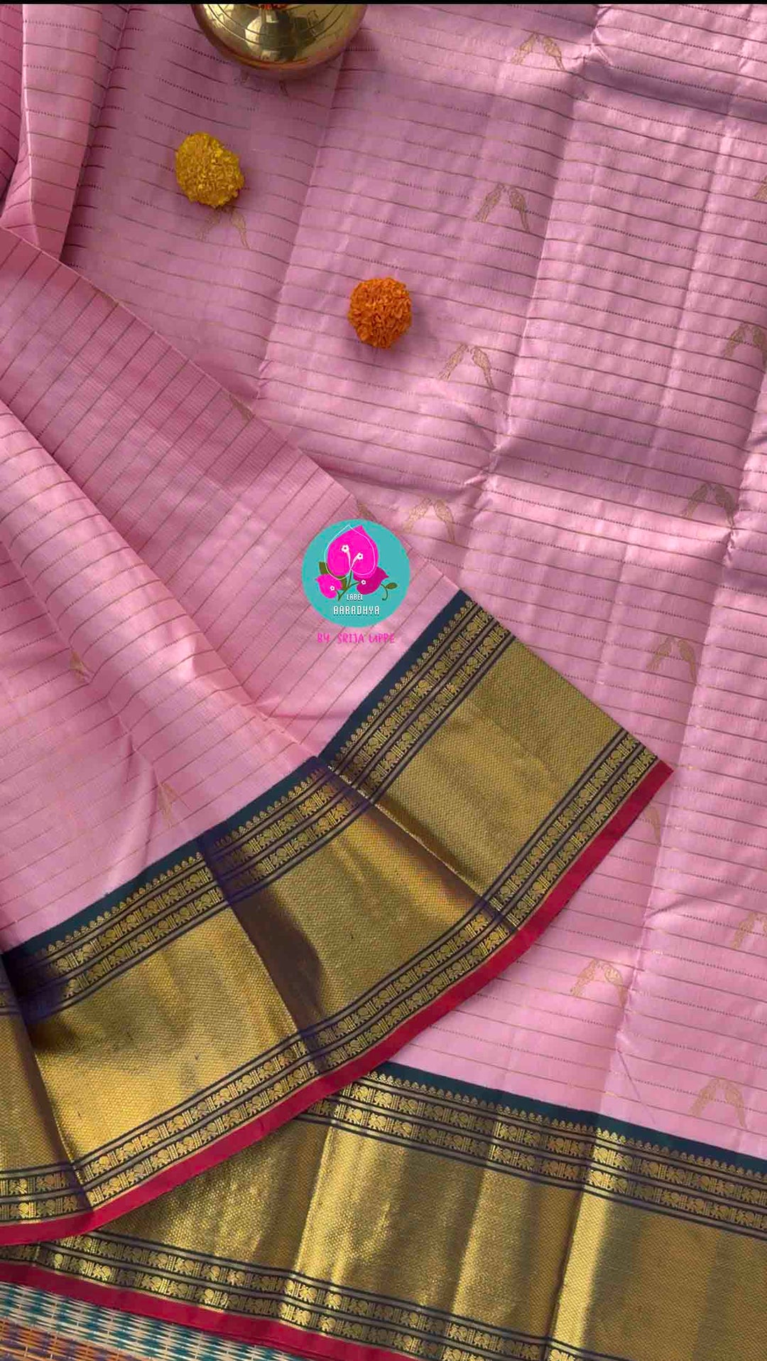 A Bird’s Song in Pink: Handloom Kanchipattu Saree with Kalamkari Appliqué Art blouse